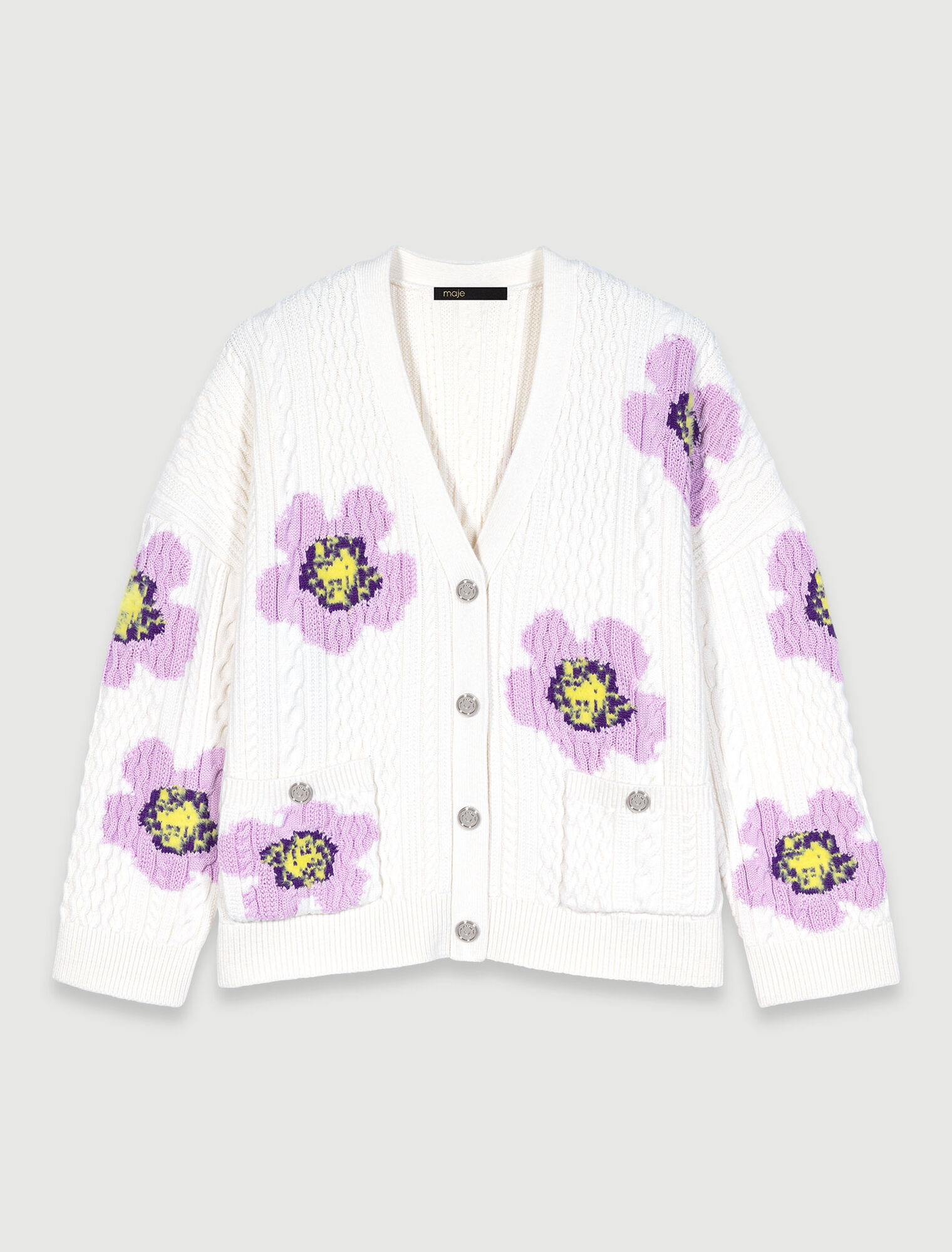 Cardigan in maglia ornato di fiori
