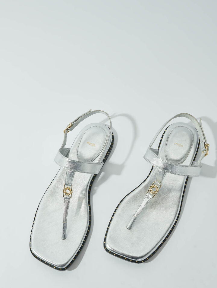 Sandali listini argentati in pelle