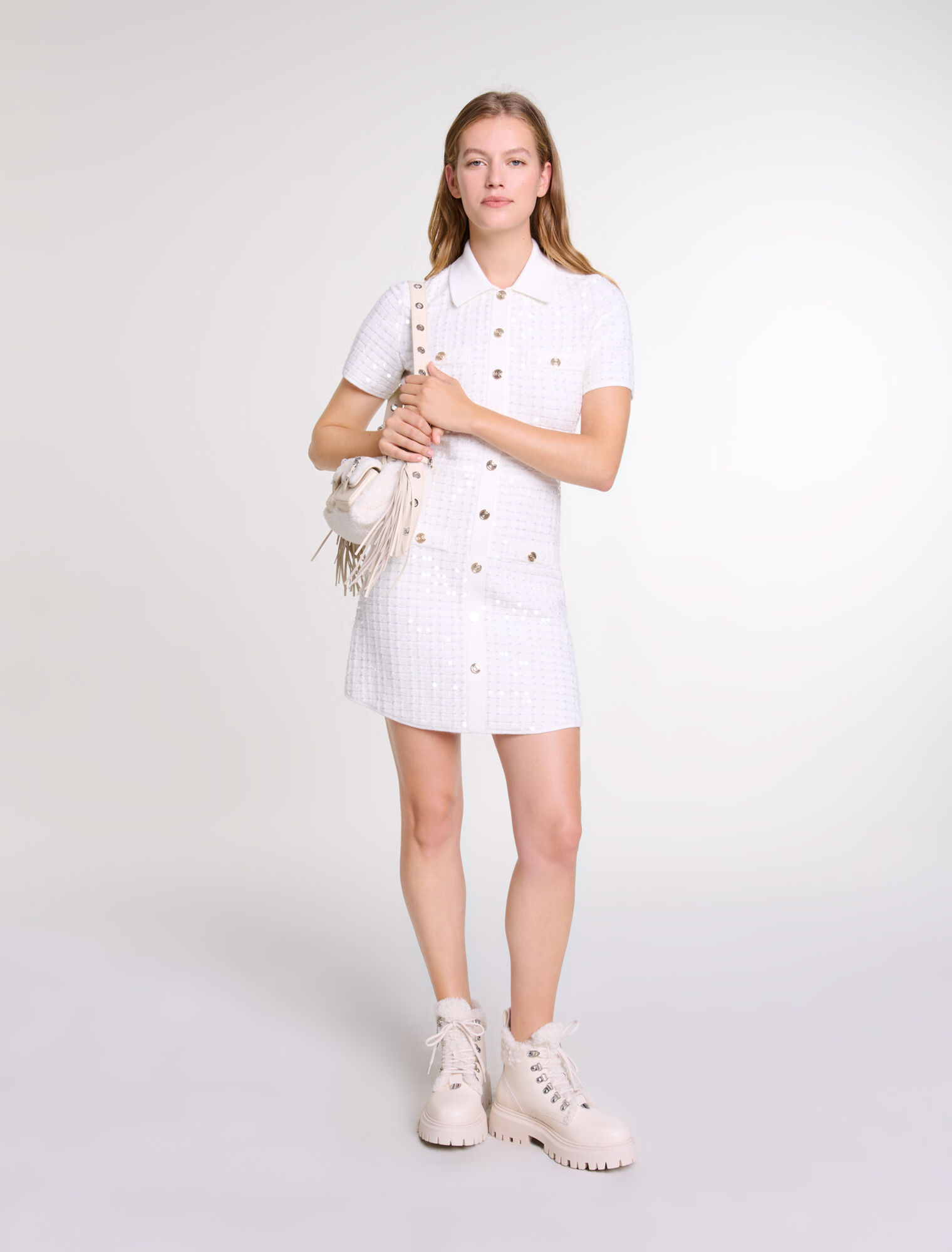 Abito corto in maglia paillettes