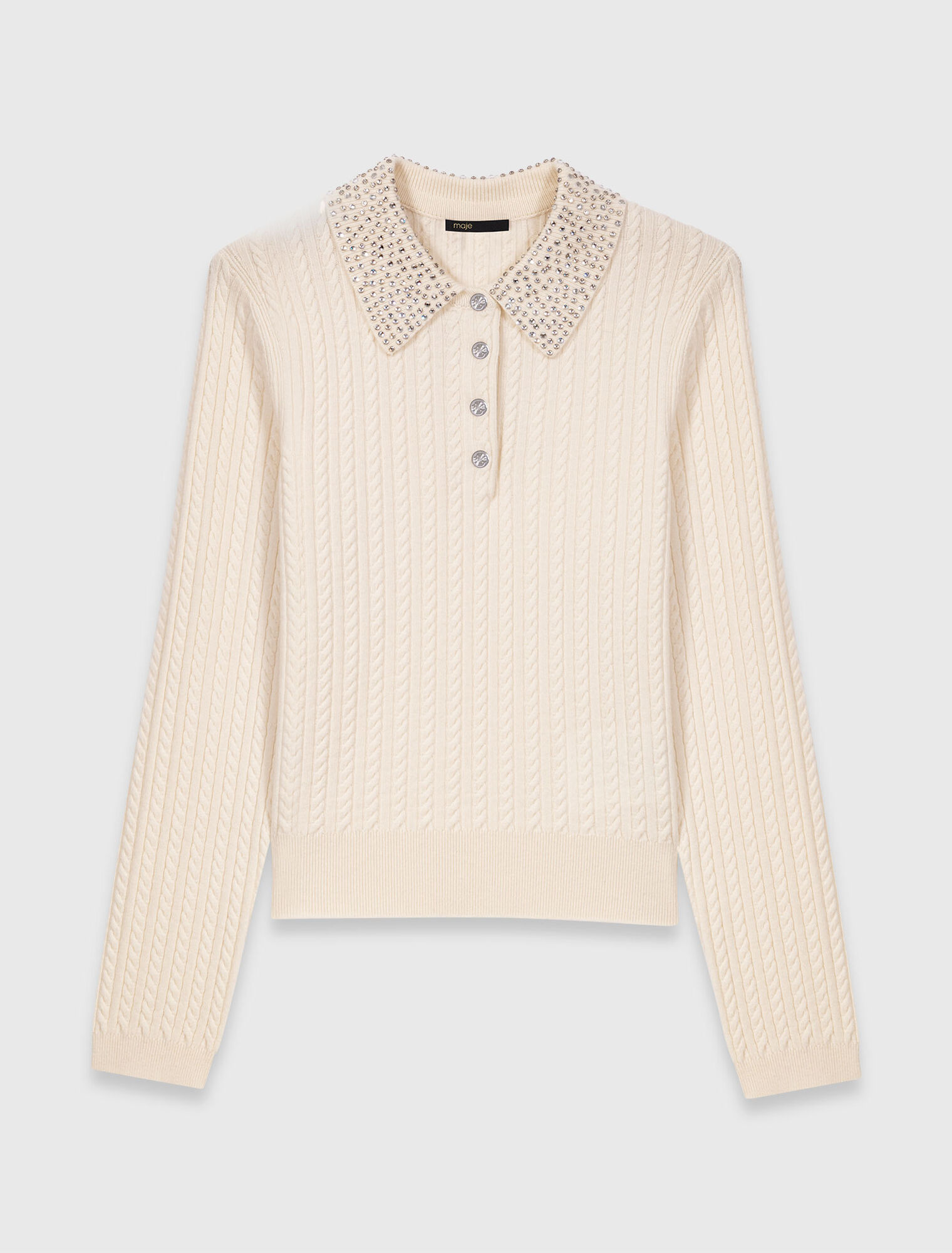 Polo in maglia con collo strass