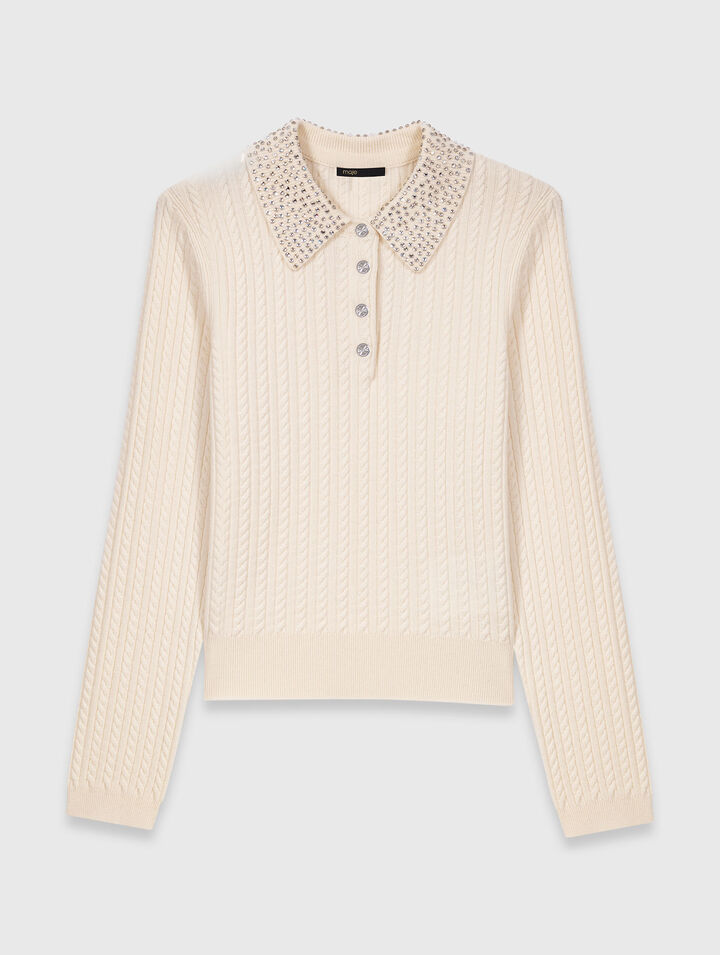 Polo in maglia con collo strass