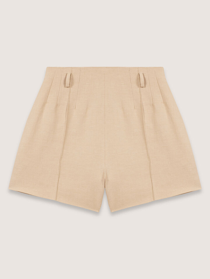 Shorts con pince in lino e cotone