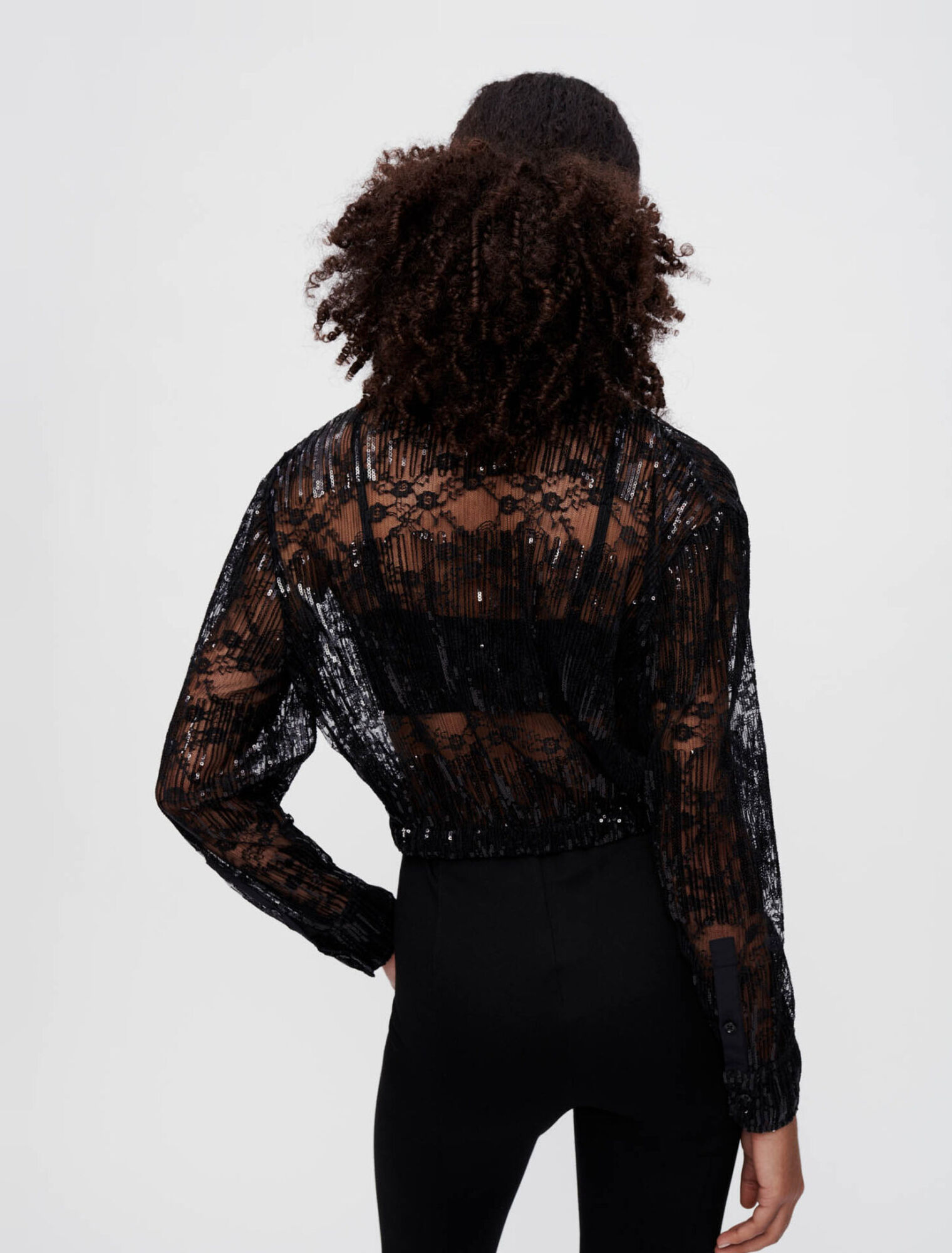 Camicia cropped in pizzo plissettato