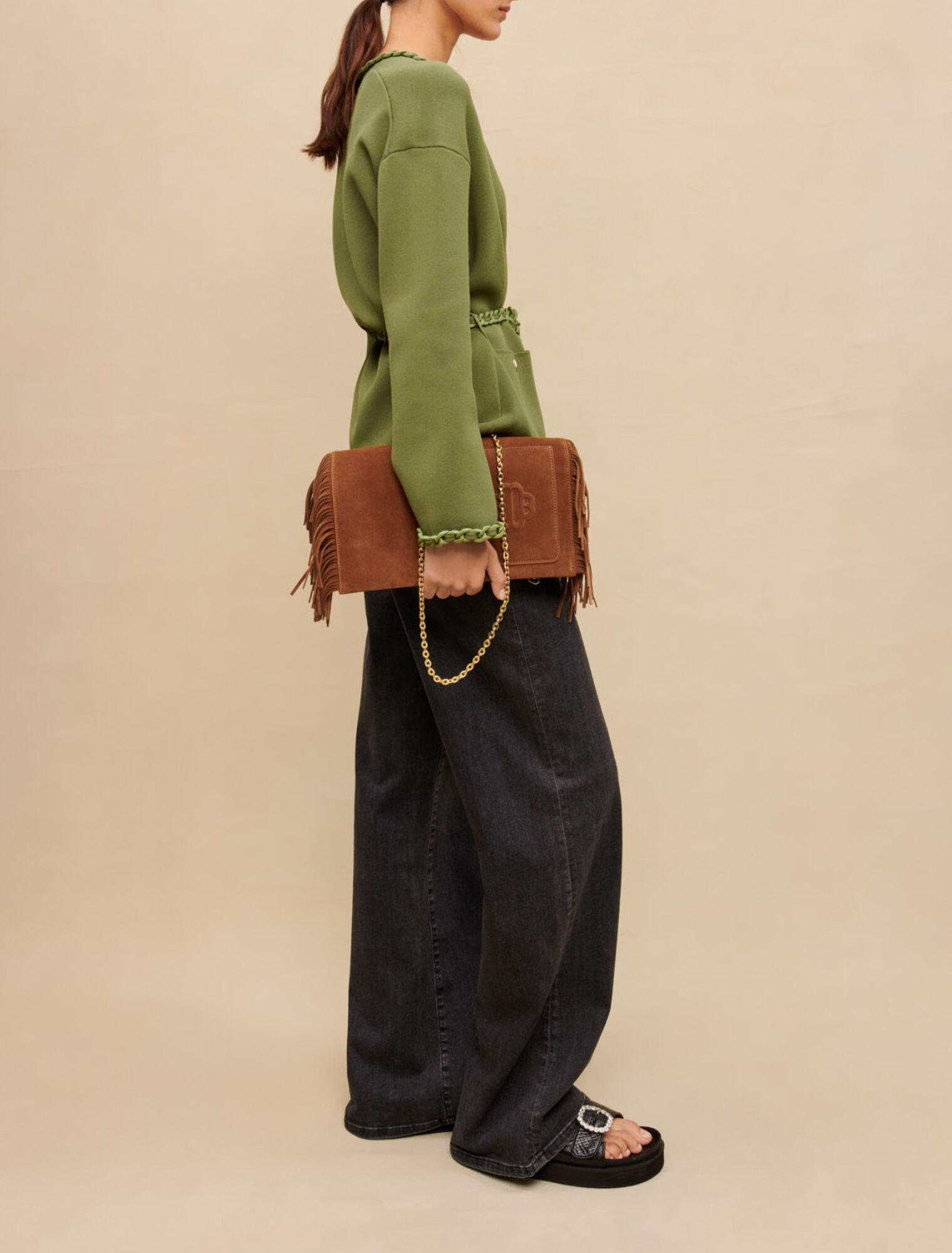 Cardigan con bordi intrecciati