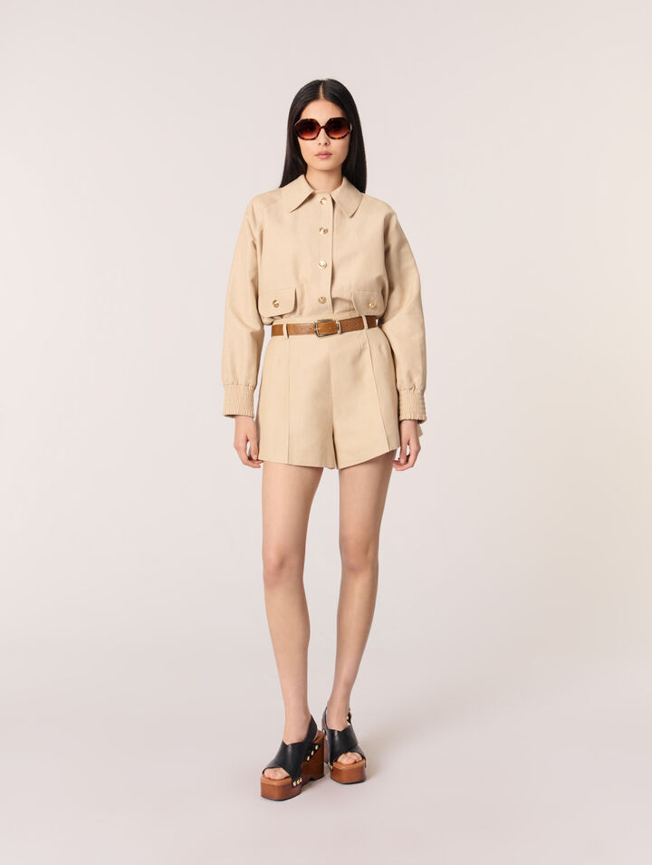 Shorts con pince in lino e cotone