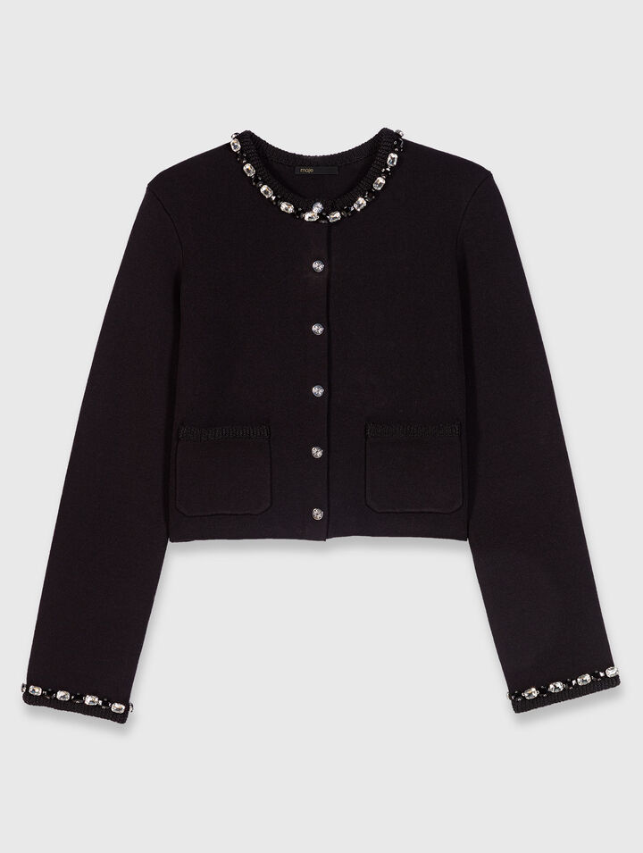 Cardigan corto con dettagli bijoux