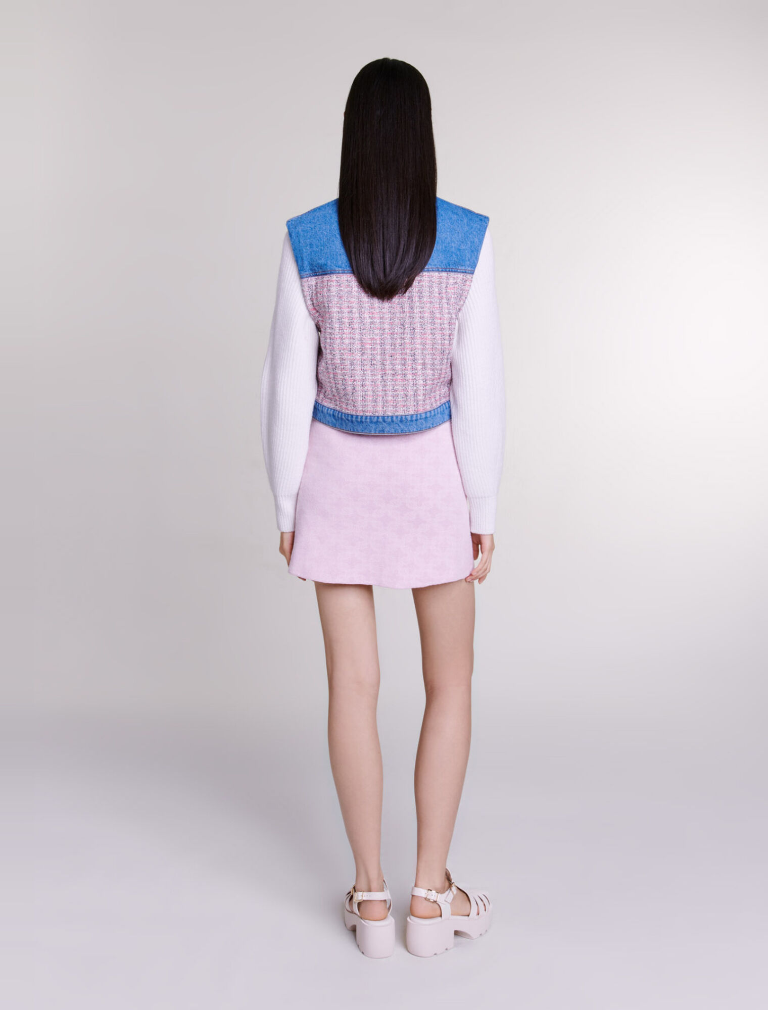 Giubbotto corto in denim e tweed
