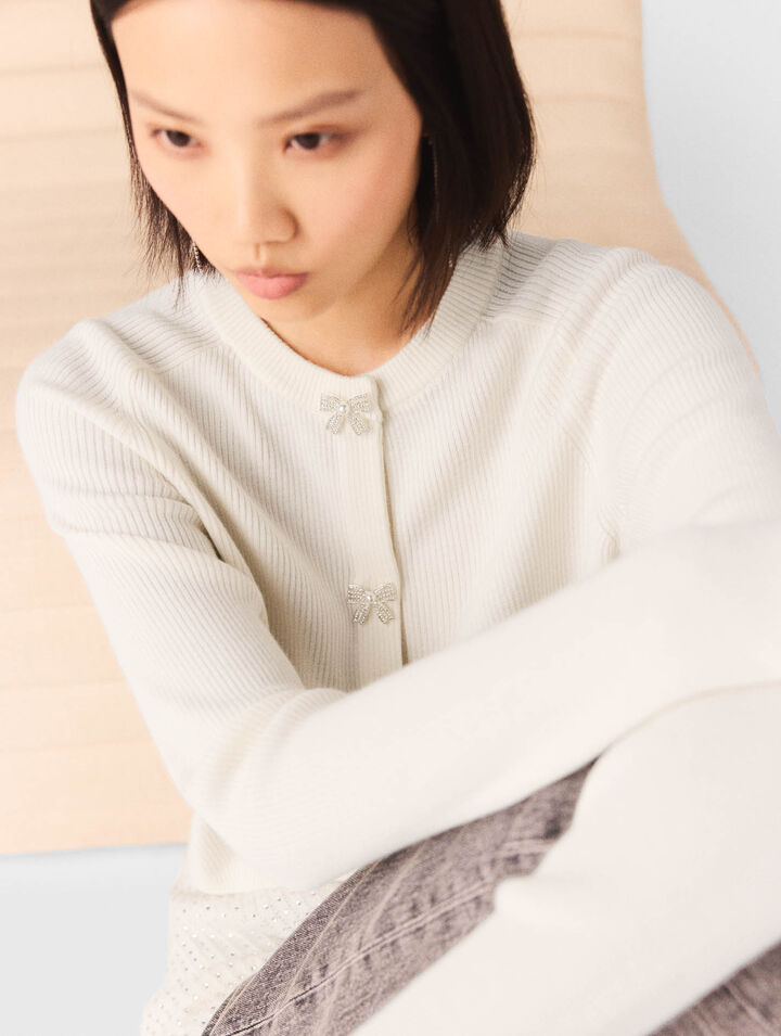 Cardigan bottoni-gioiello a fiocco