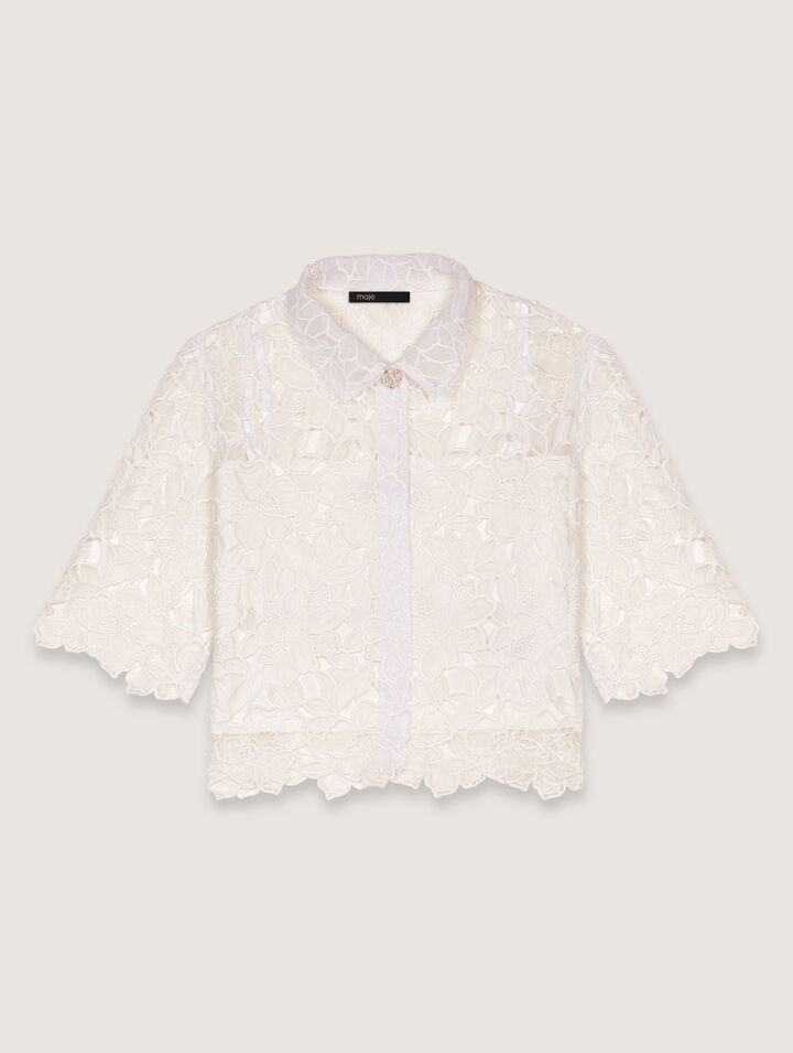 Camicia corta in guipure a fiori
