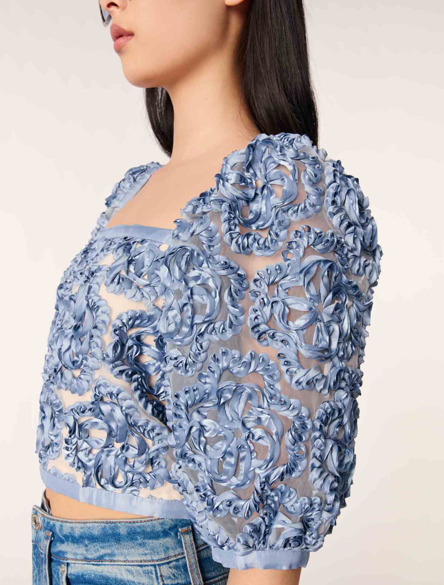 Top in organza con motivo floreale