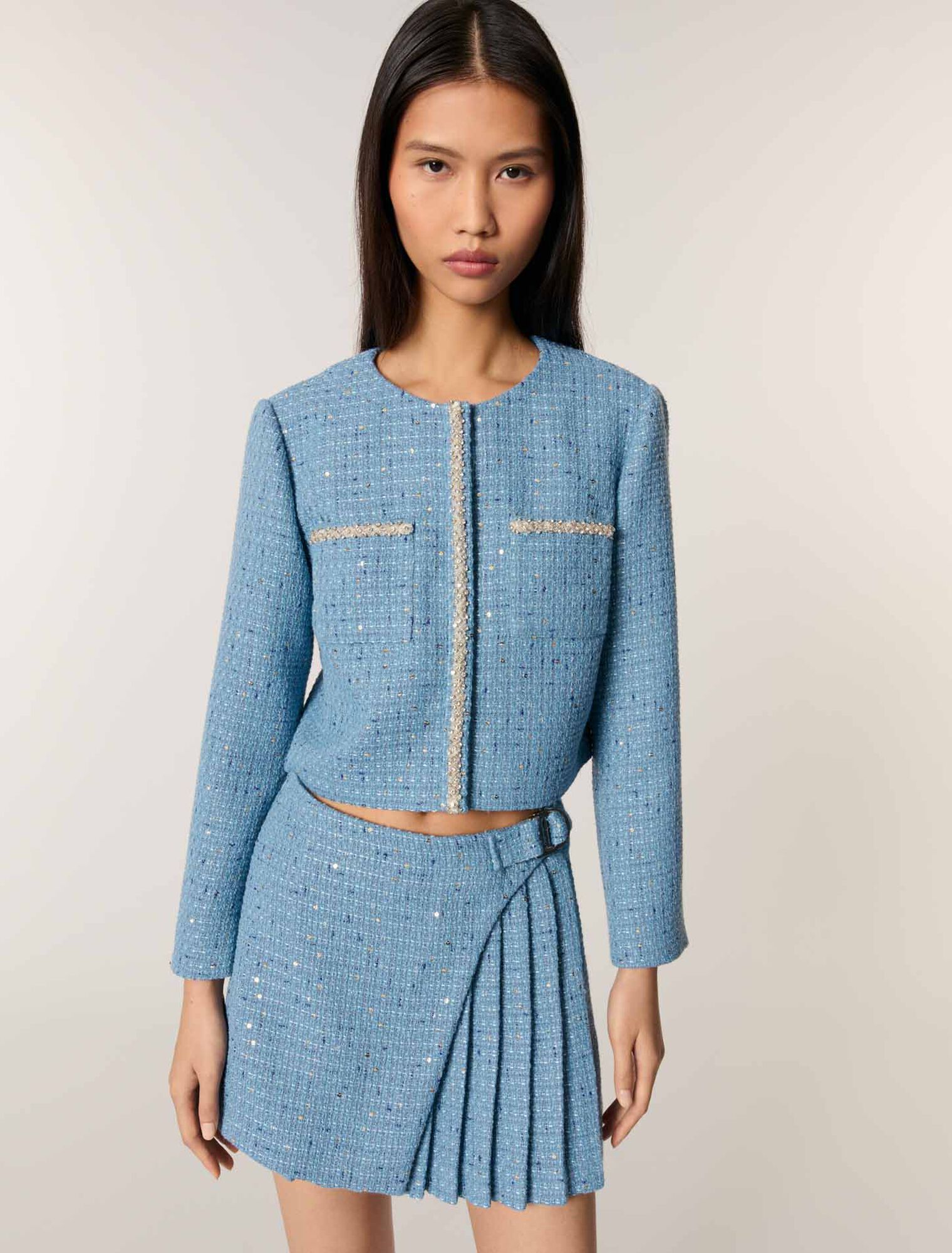Giacca corta in tweed con lustrini