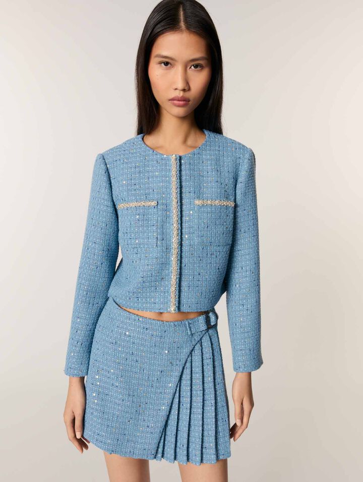 Giacca corta in tweed con lustrini