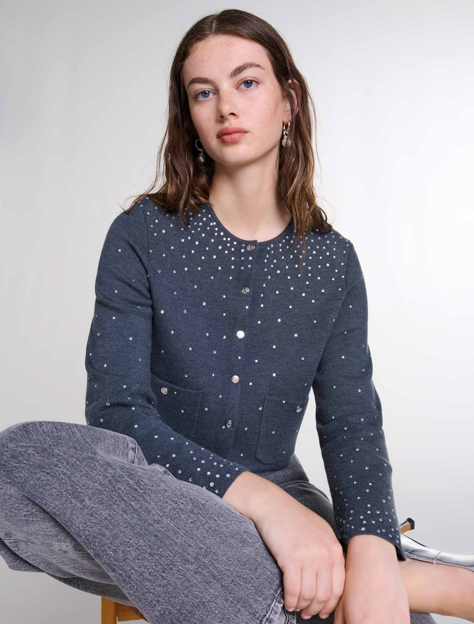 Pullover in maglia a strass