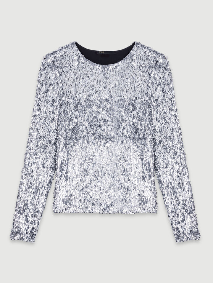 Top a maniche lunghe e paillettes 