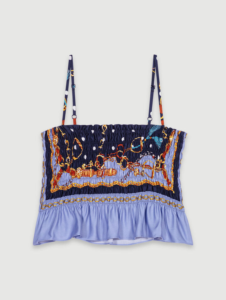 Top corto stampato a punto smock