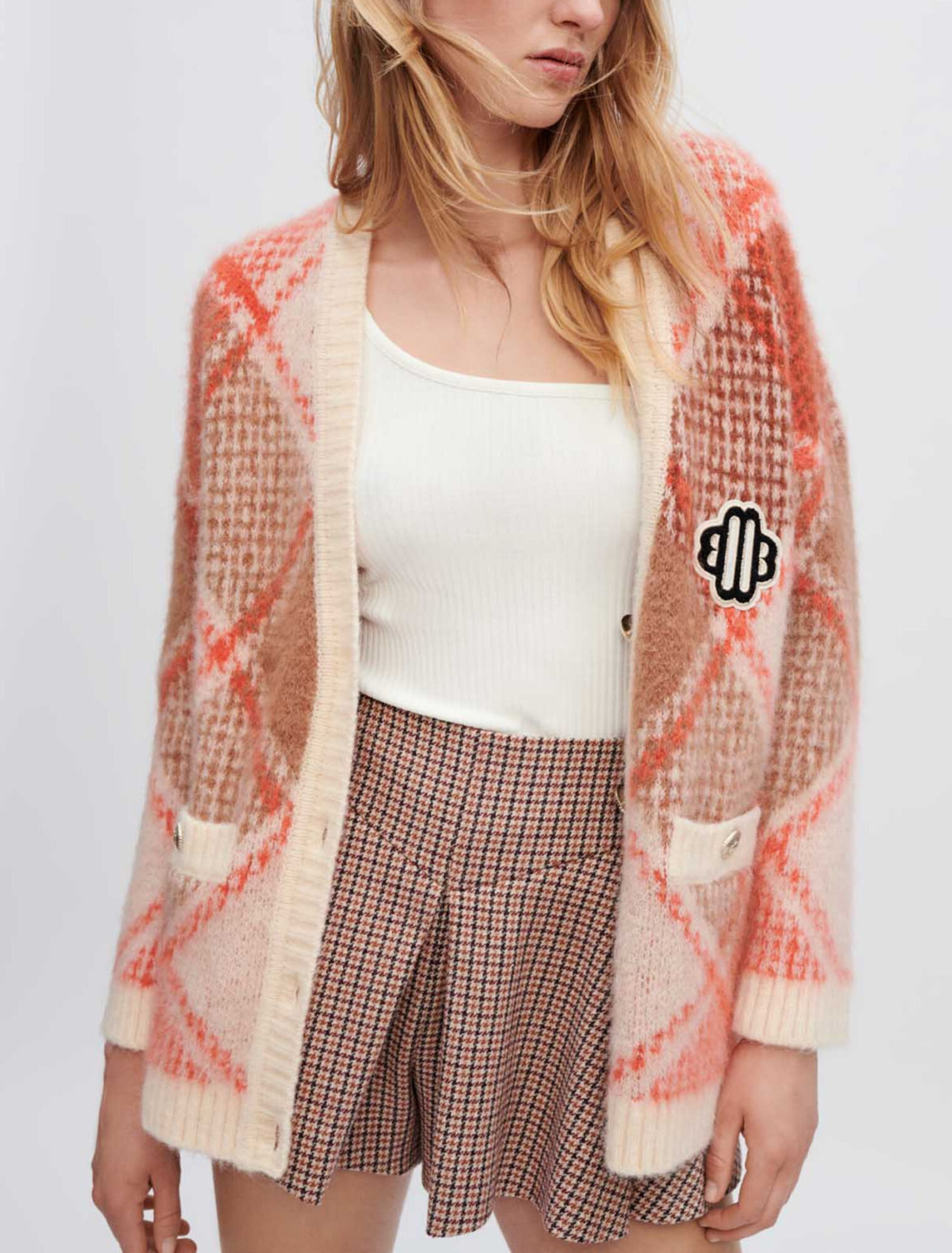 Cardigan jacquard a rombi vaporosi