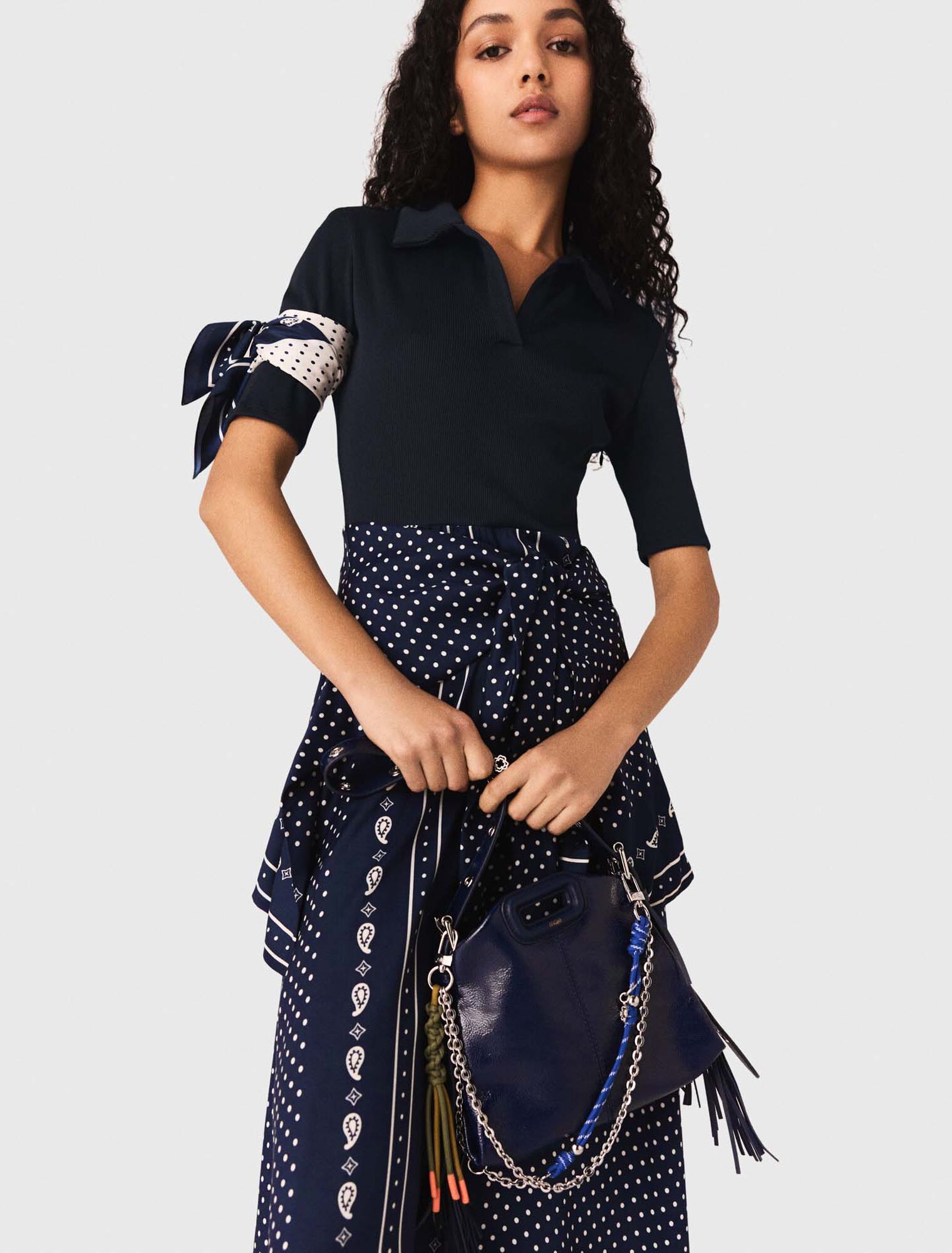 Abito bimateriale con stampa