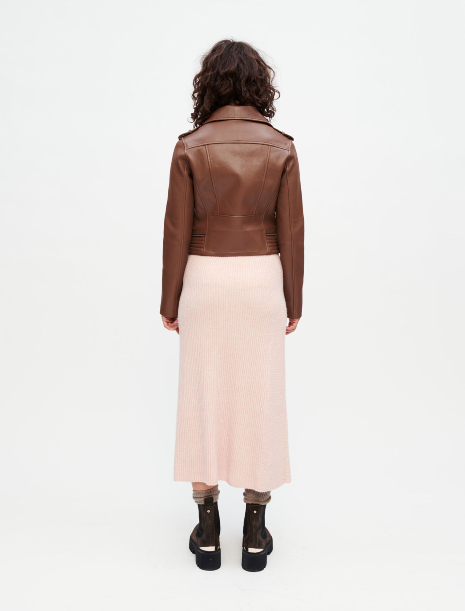 Giacca stile biker in pelle cammello