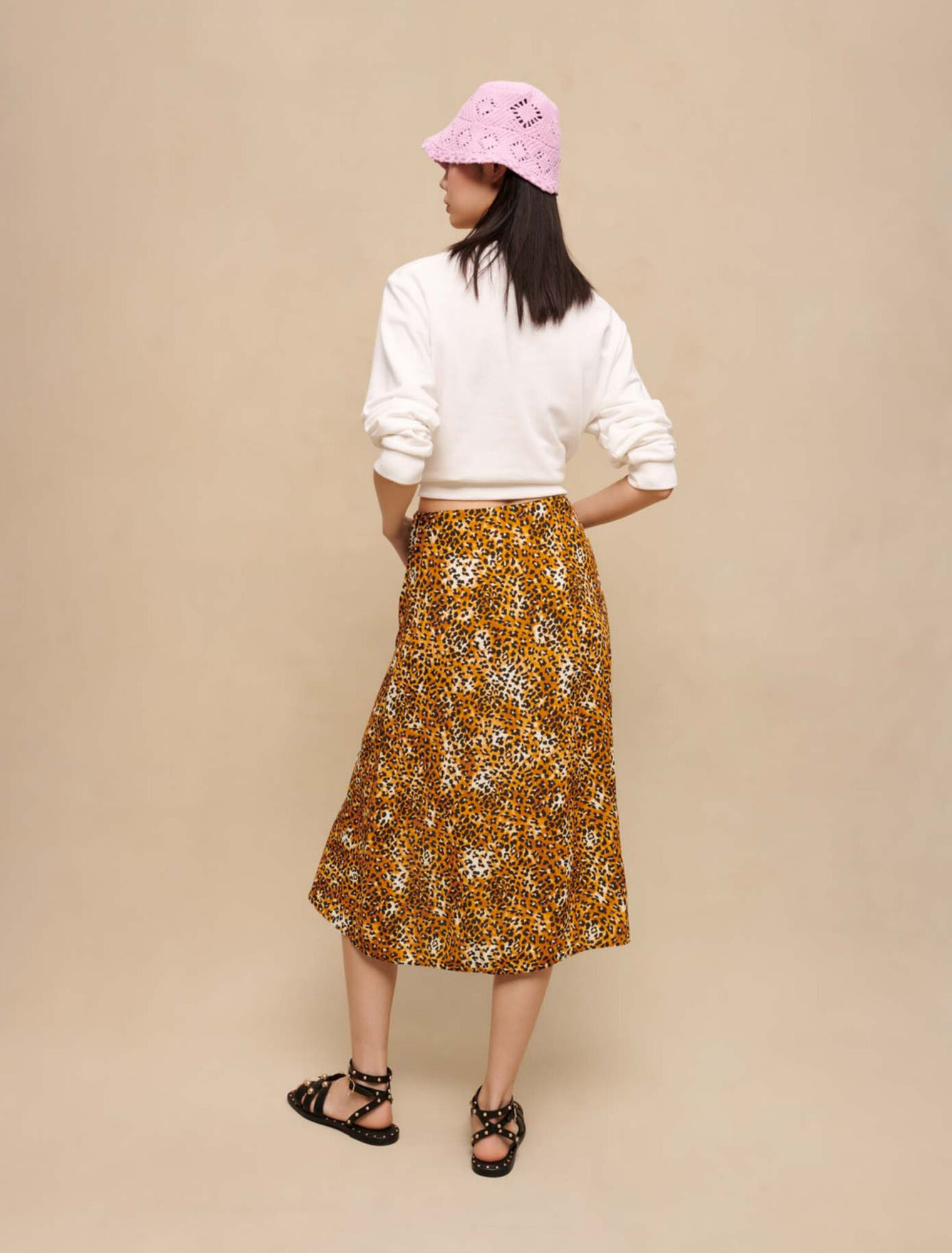 Gonna midi con stampa leopardo