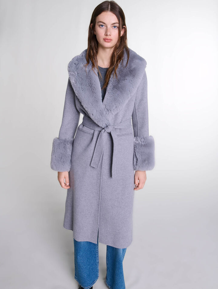 Cappotto lungo collo ecopelliccia