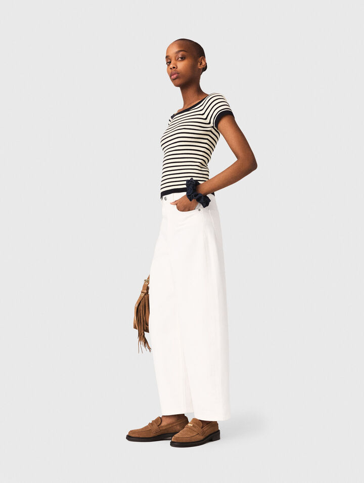 Top maglia a coste scollo barchetta