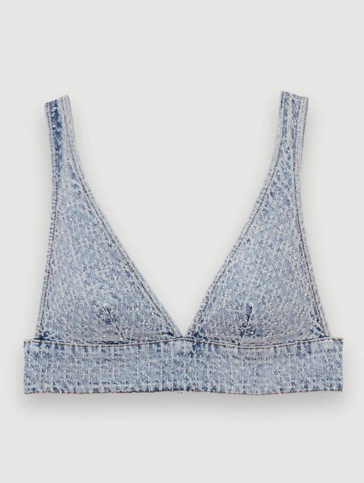 Brassière in denim con strass