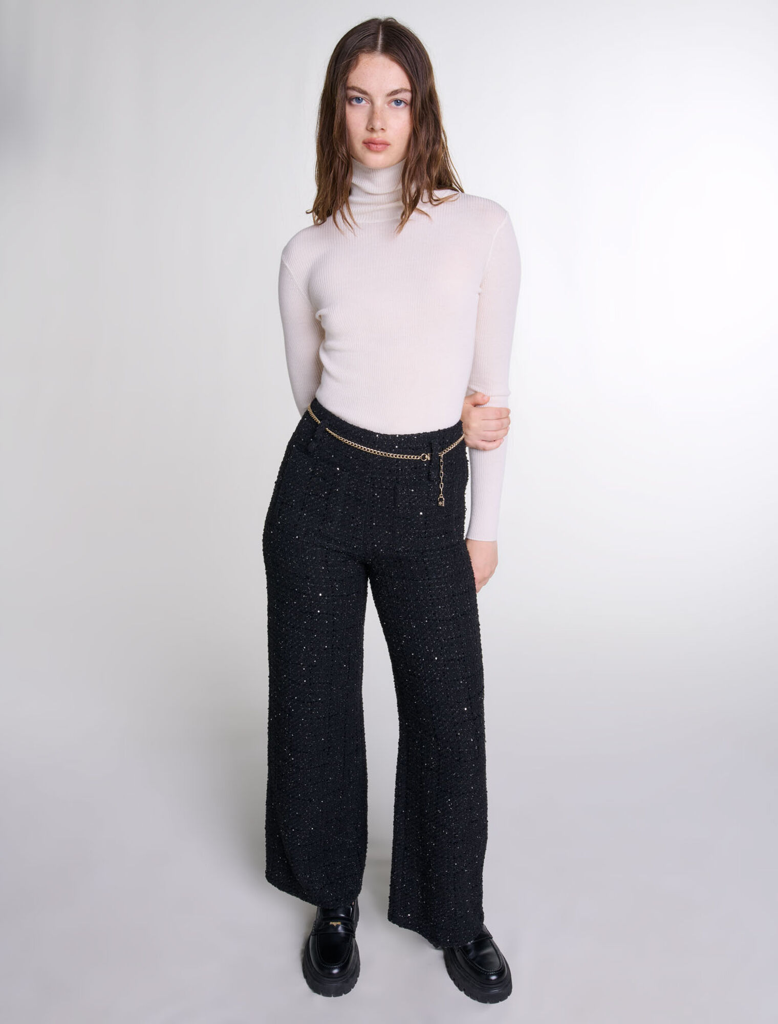 Pantaloni in tweed e paillettes