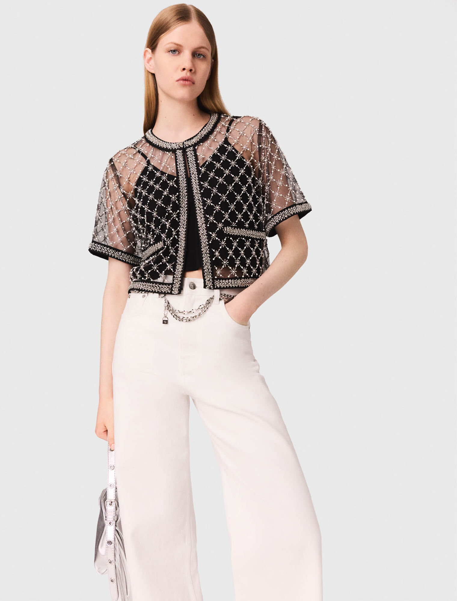 Top in tulle ricamato