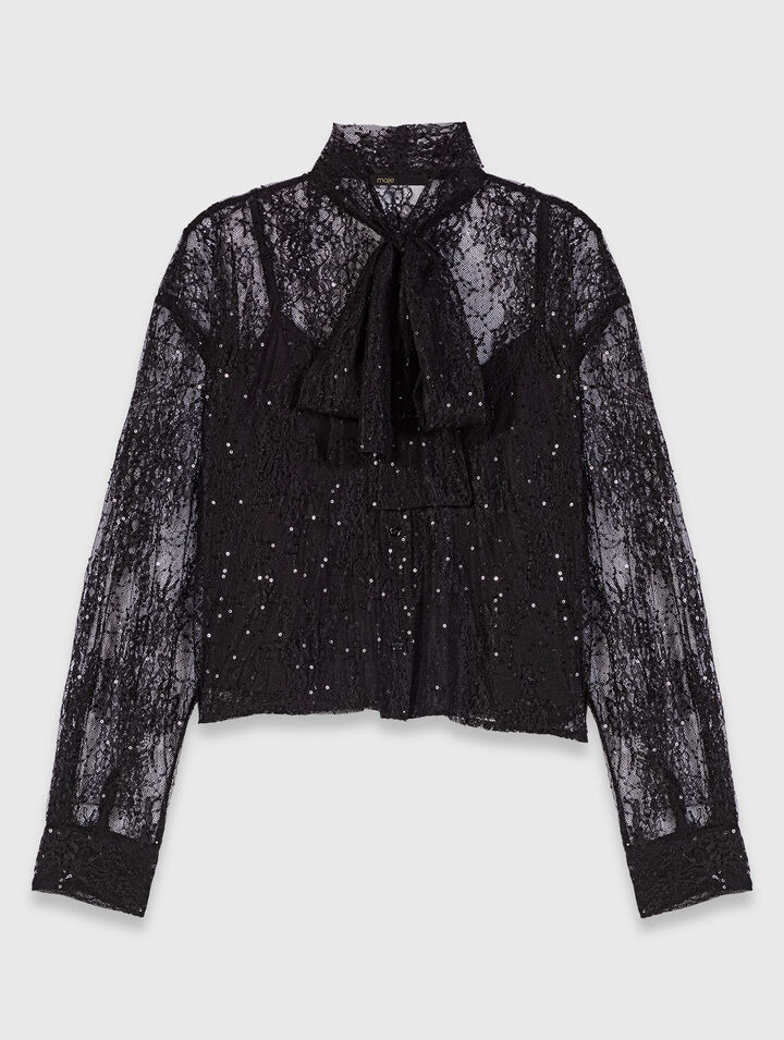 Camicia con colletto a fiocco in pizzo
