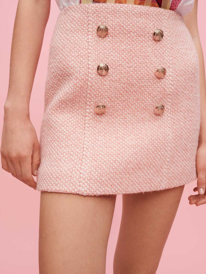 Gonna in tweed screziato rosa ed ecrù