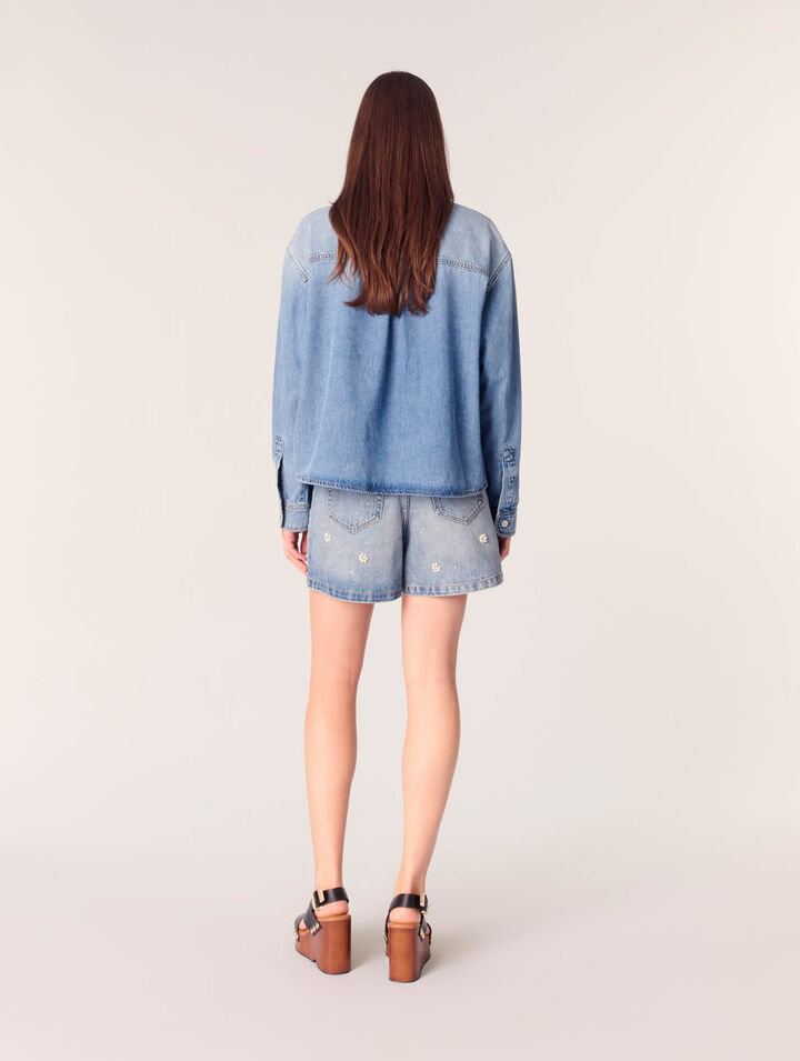 Camicia in denim con perle ricamate