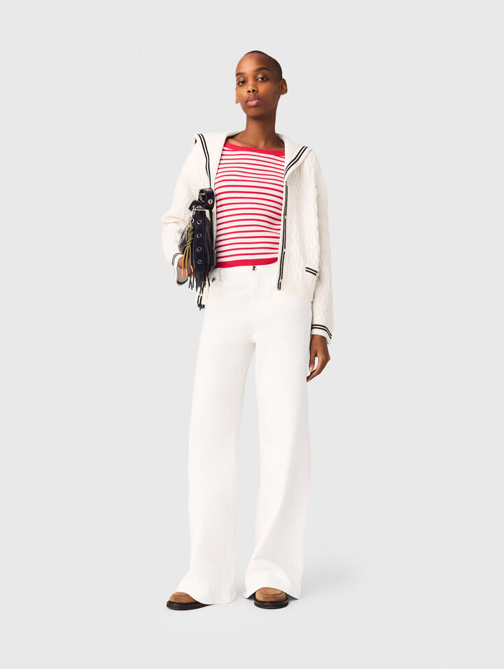 Cardigan a trecce con scollo barca