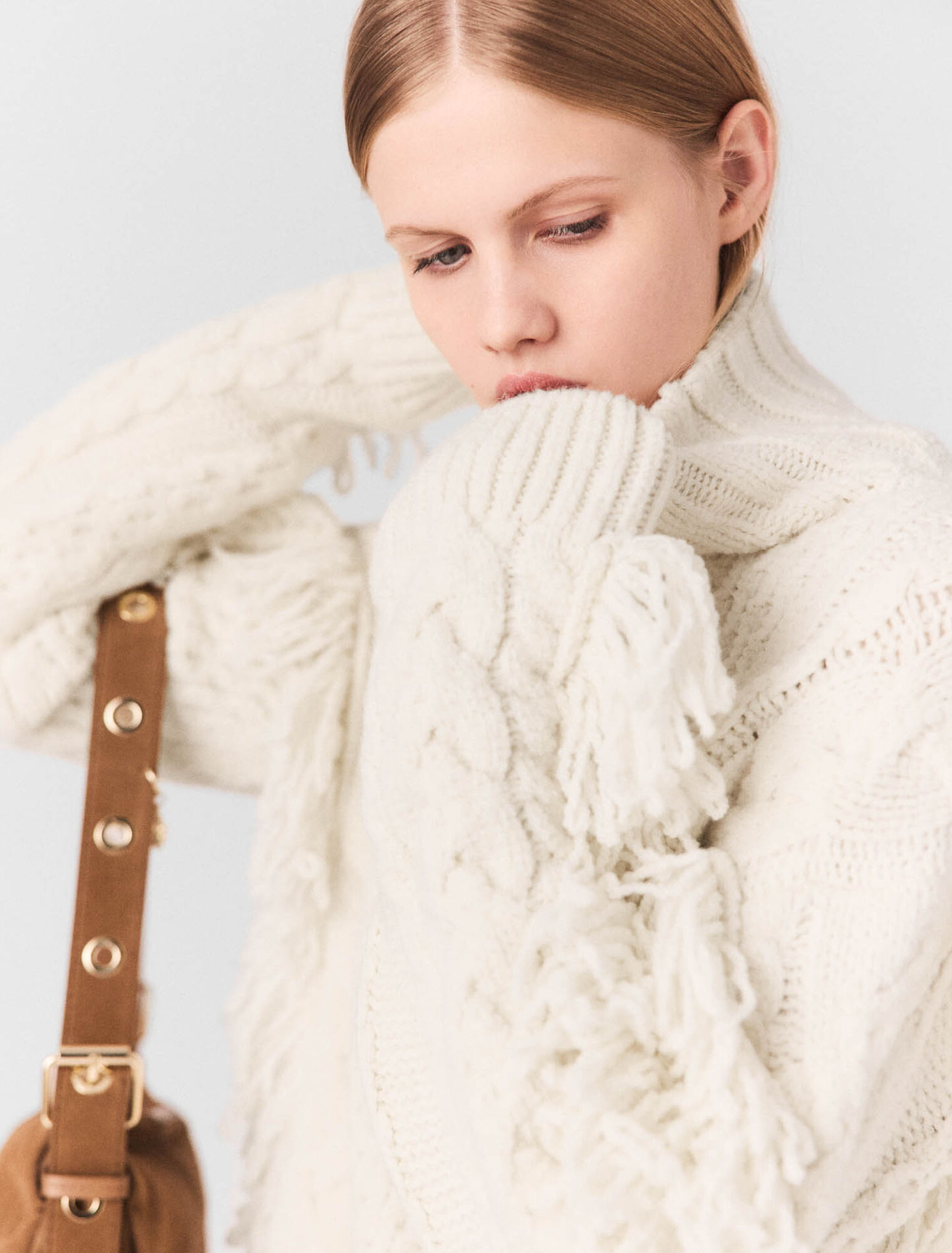 Maglione in lana mélange con frange