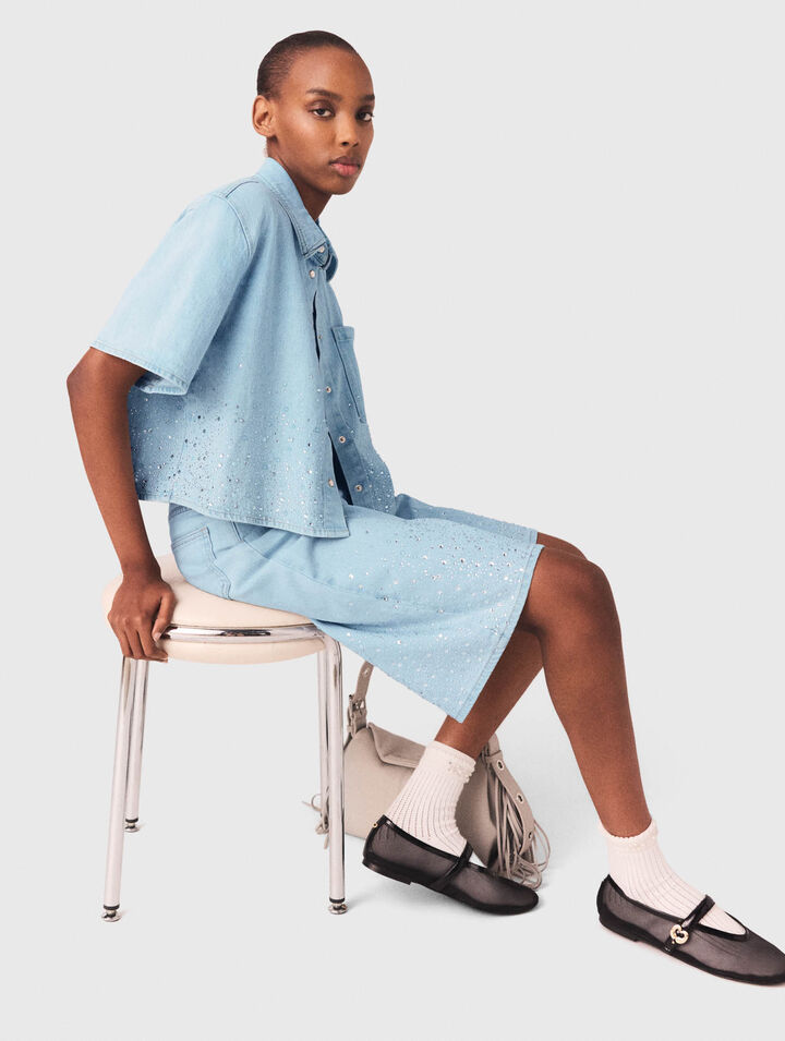 Camicia corta in denim con strass