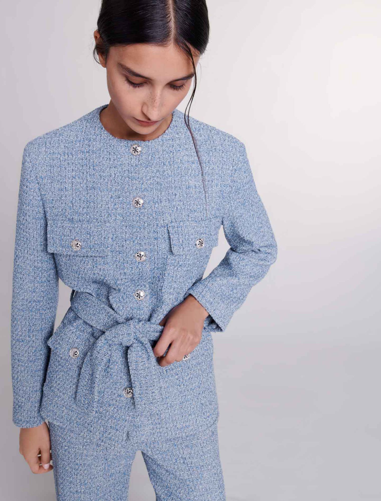 Giacca con cintura in tweed