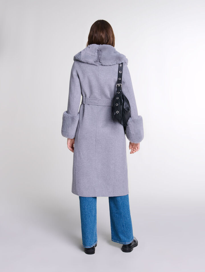 Cappotto lungo collo ecopelliccia