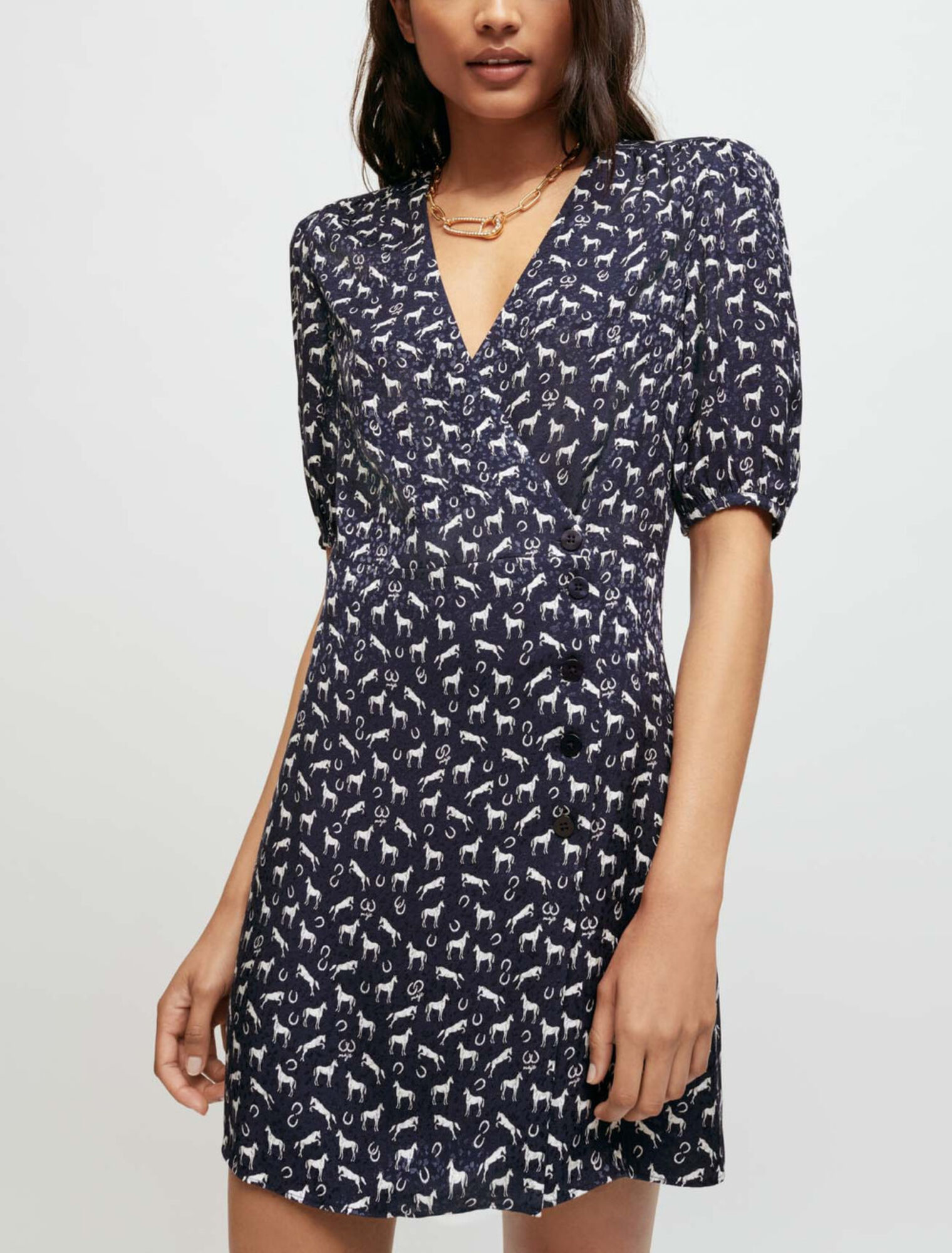 Abito in jacquard con cavalli stampati