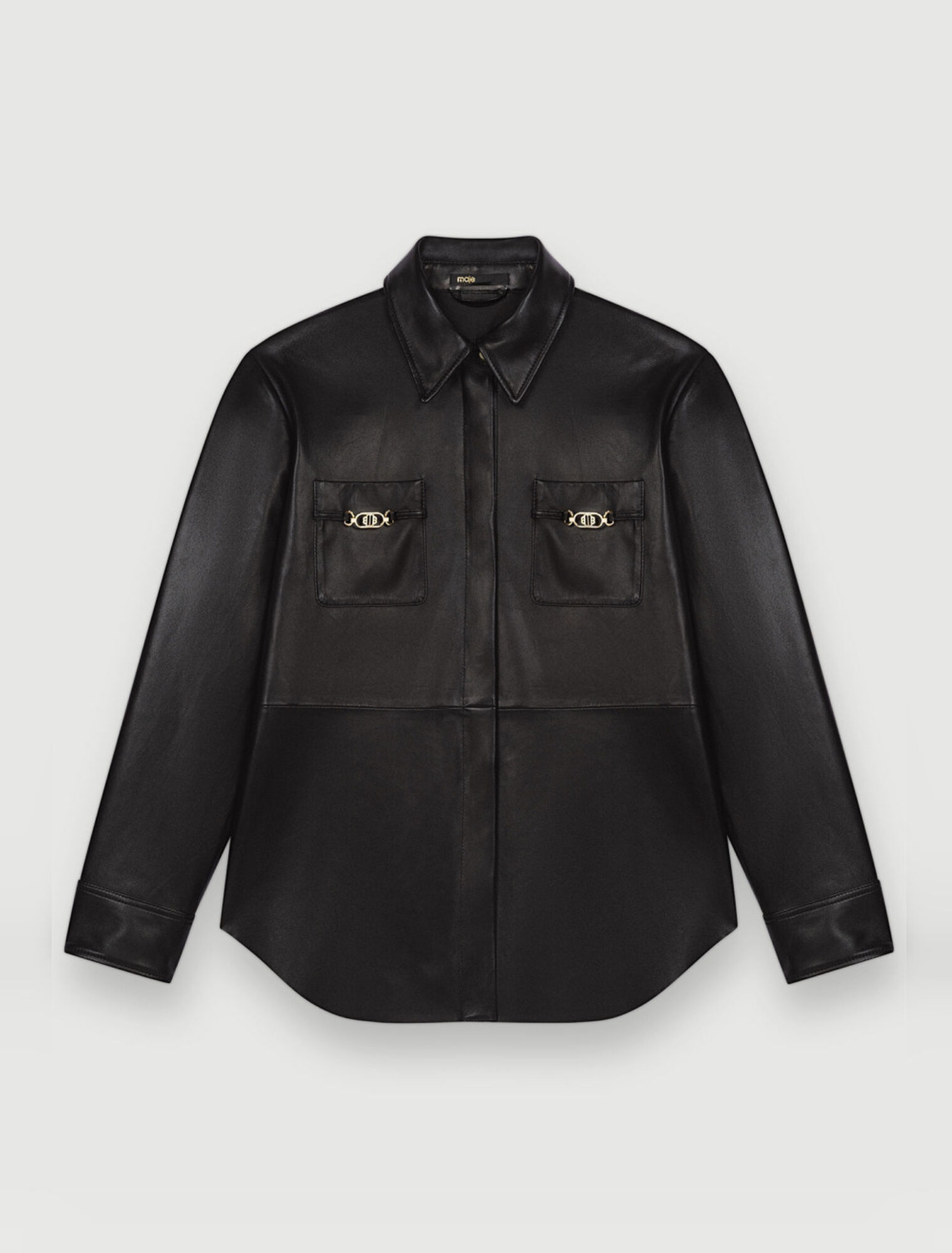Camicia in pelle nera a morsetti dorati
