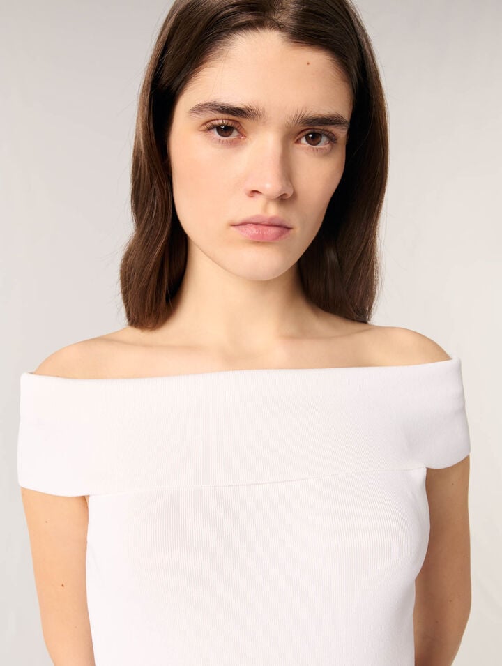 Top scollo bardot in maglia a coste