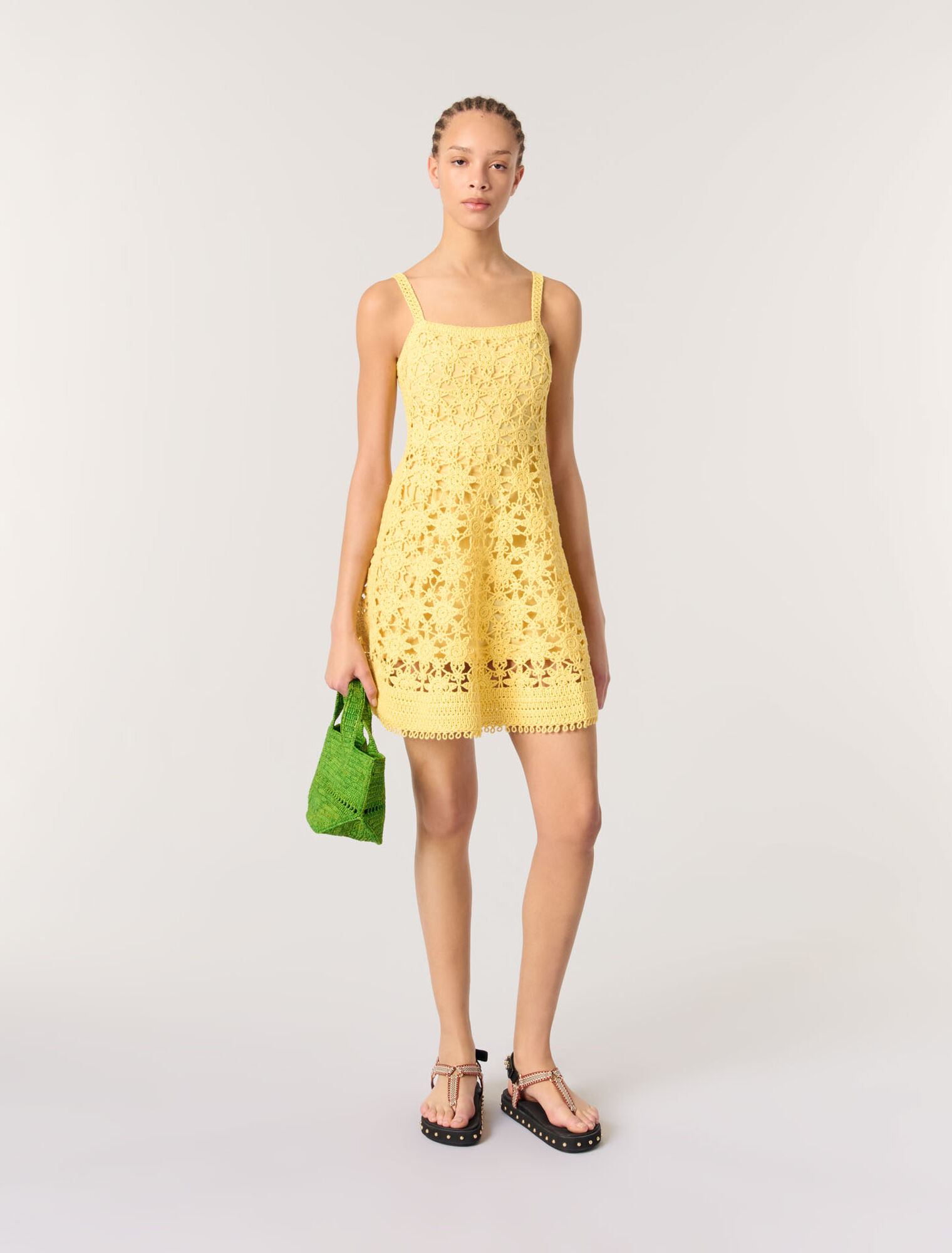 Abito corto con spalline in crochet