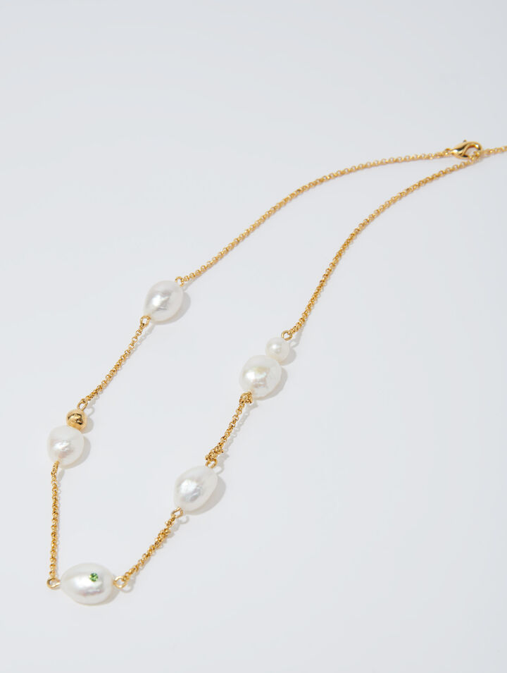 Collana con catena d'oro e perle