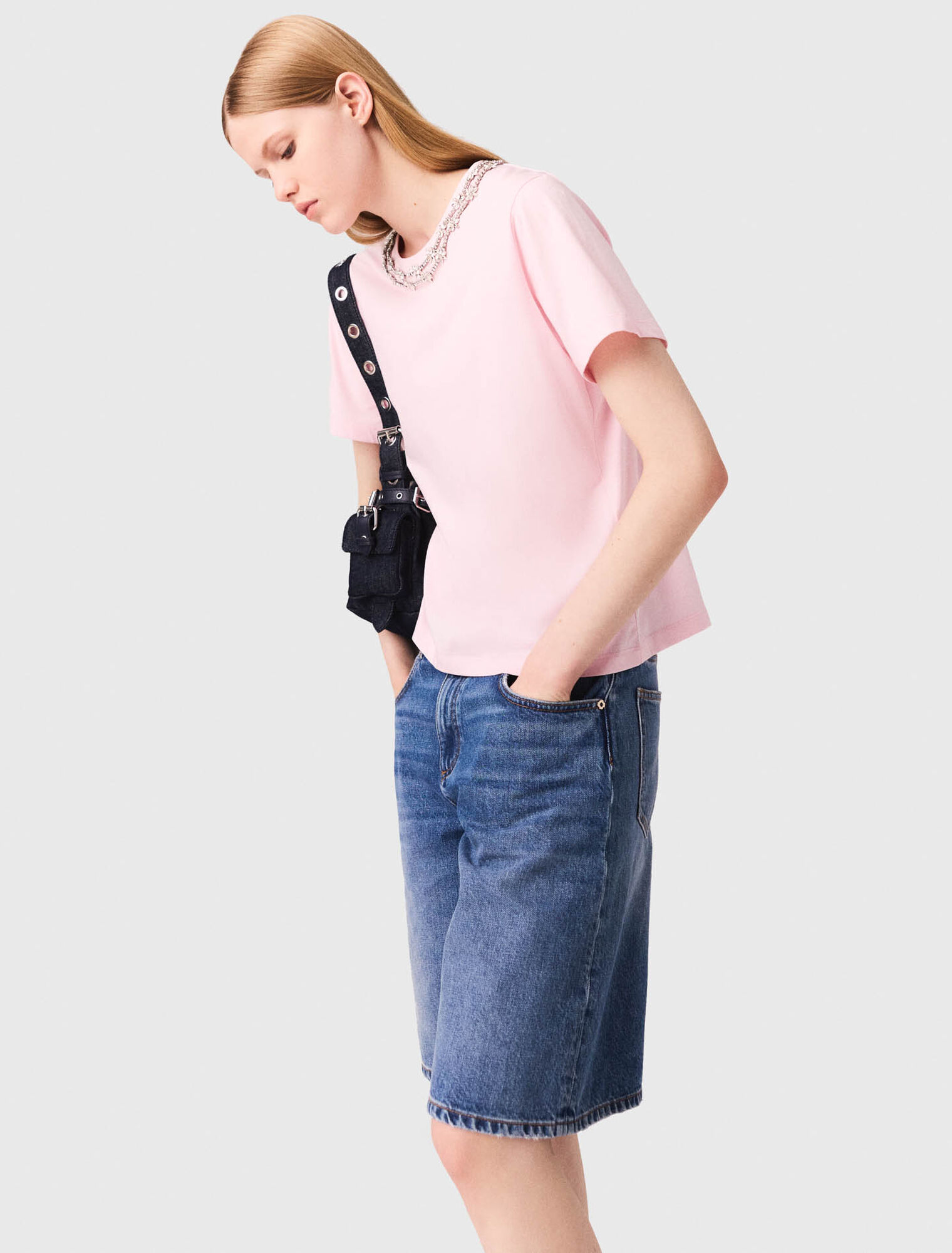 T-shirt maniche corte scollo bijou