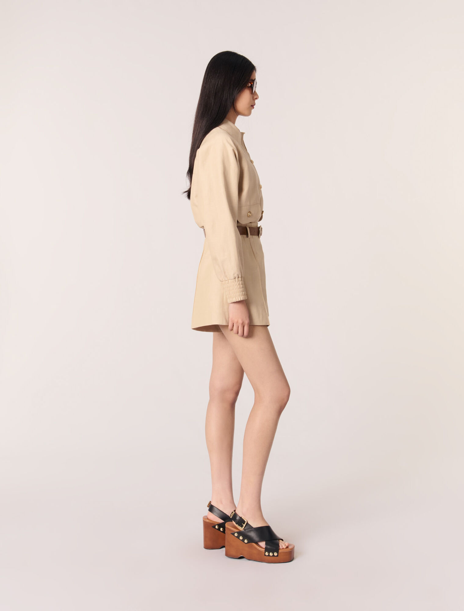 Shorts con pince in lino e cotone