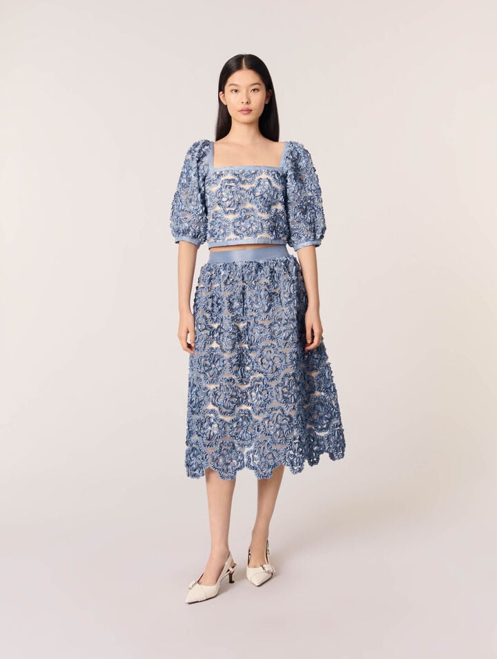 Gonna lunga organza motivo floreale