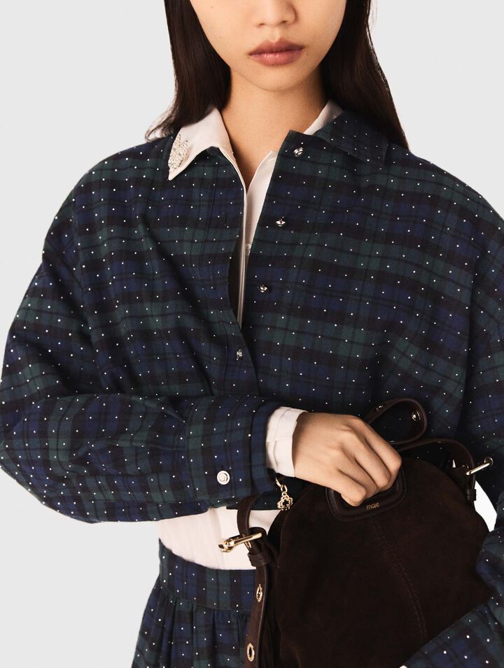 Camicia corta a quadri glitterata