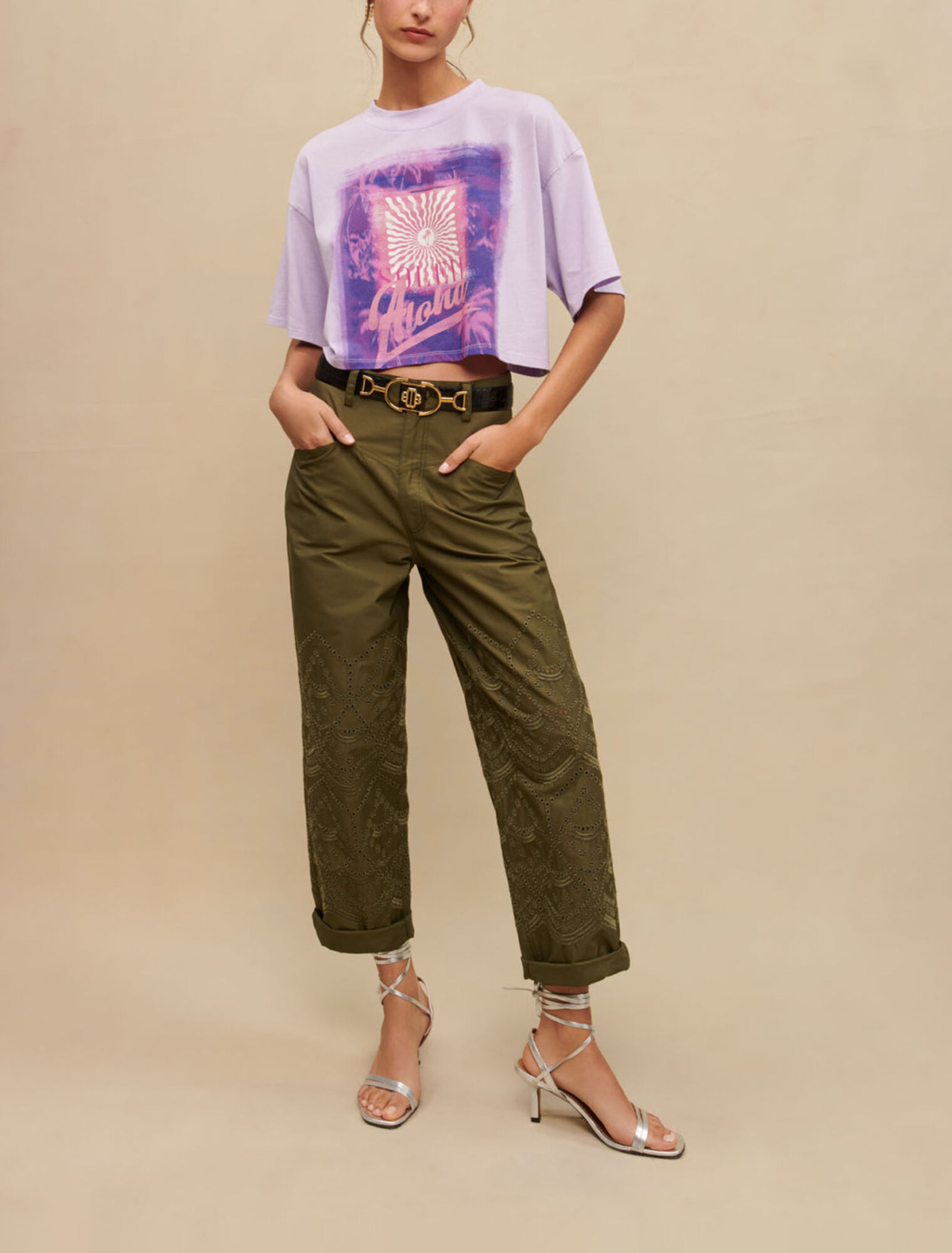 T-shirt cropped con stampa palme