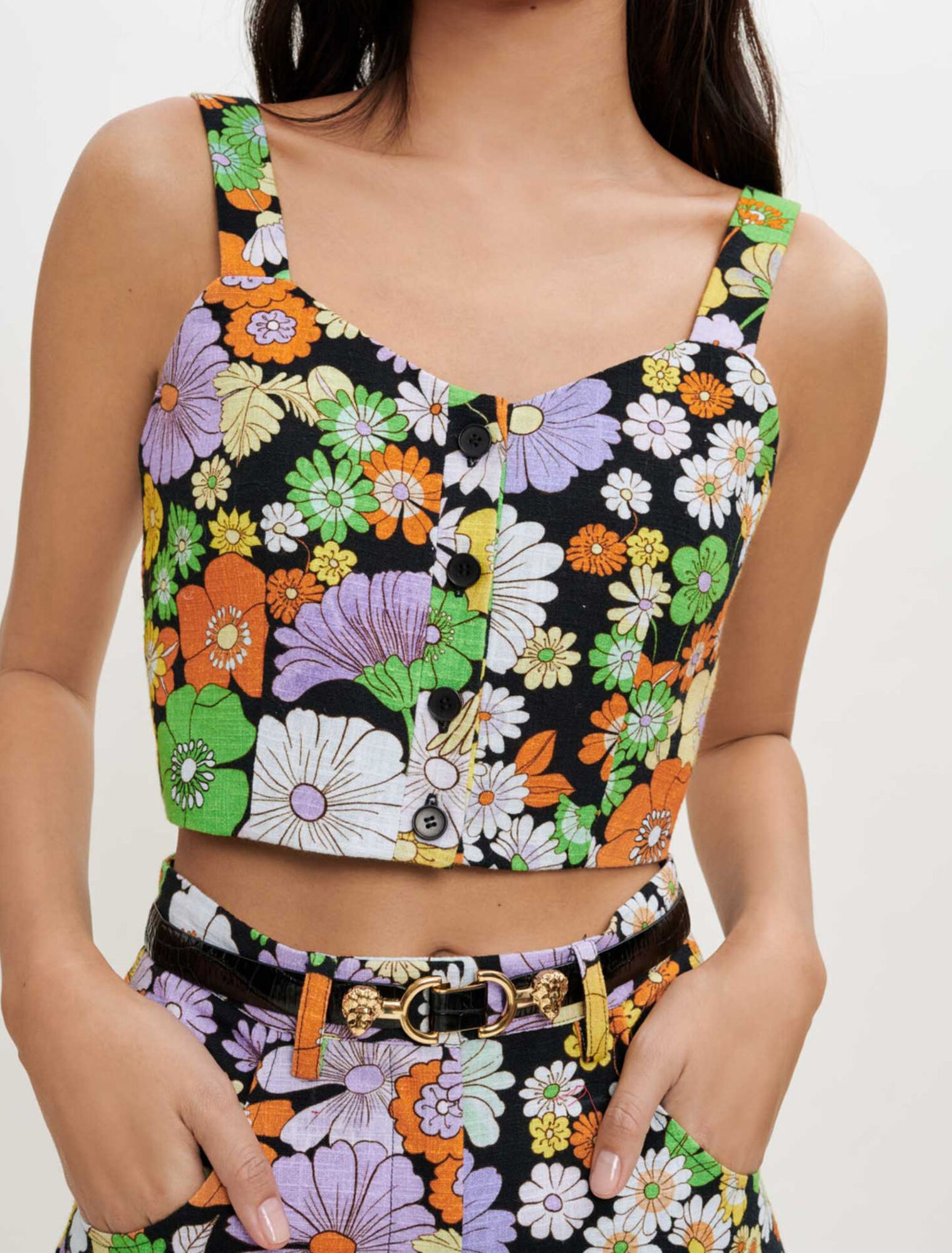 Crop top con stampa floreale anni '70