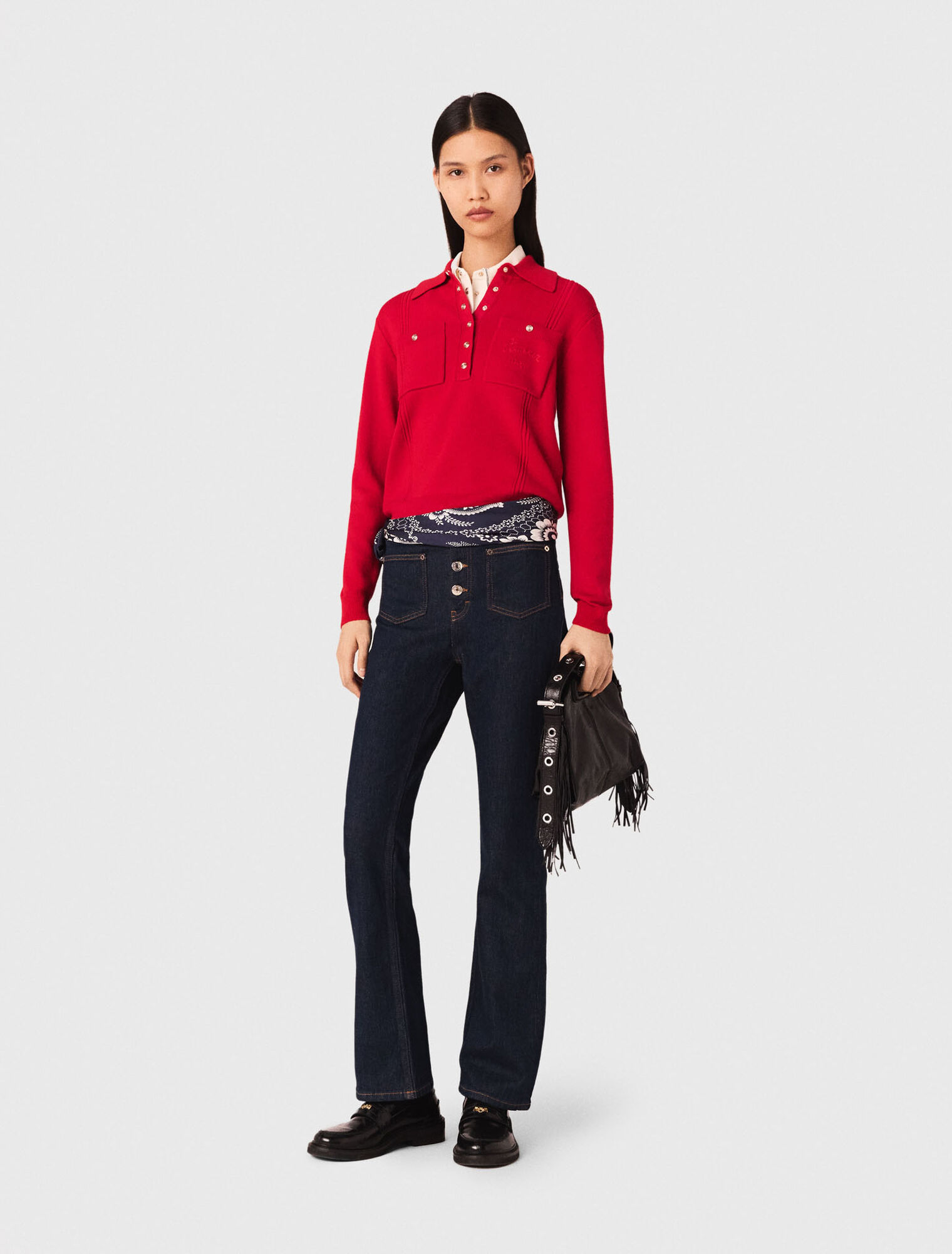Maglione con colletto polo ricamato