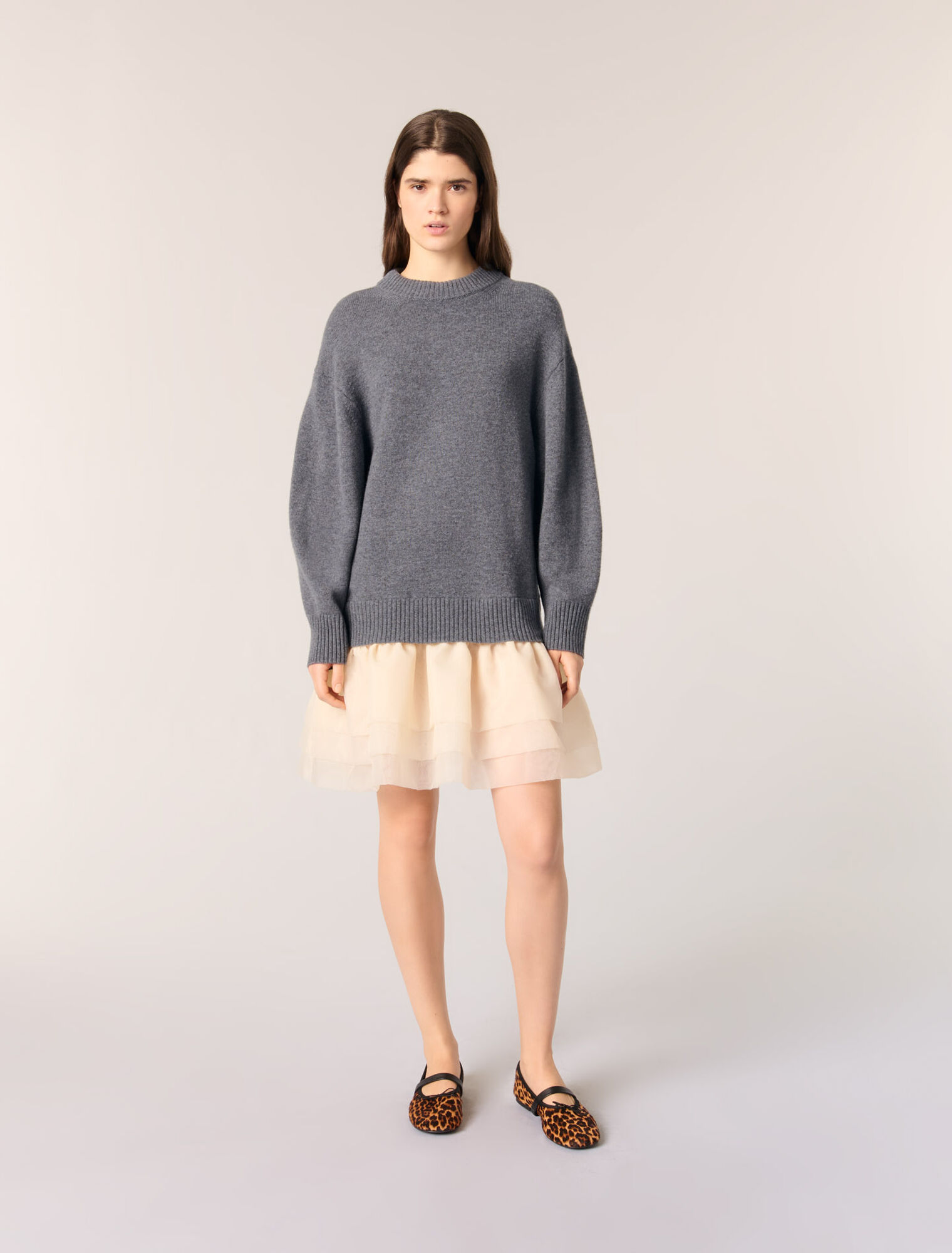 Abito bimateriale in lana e organza