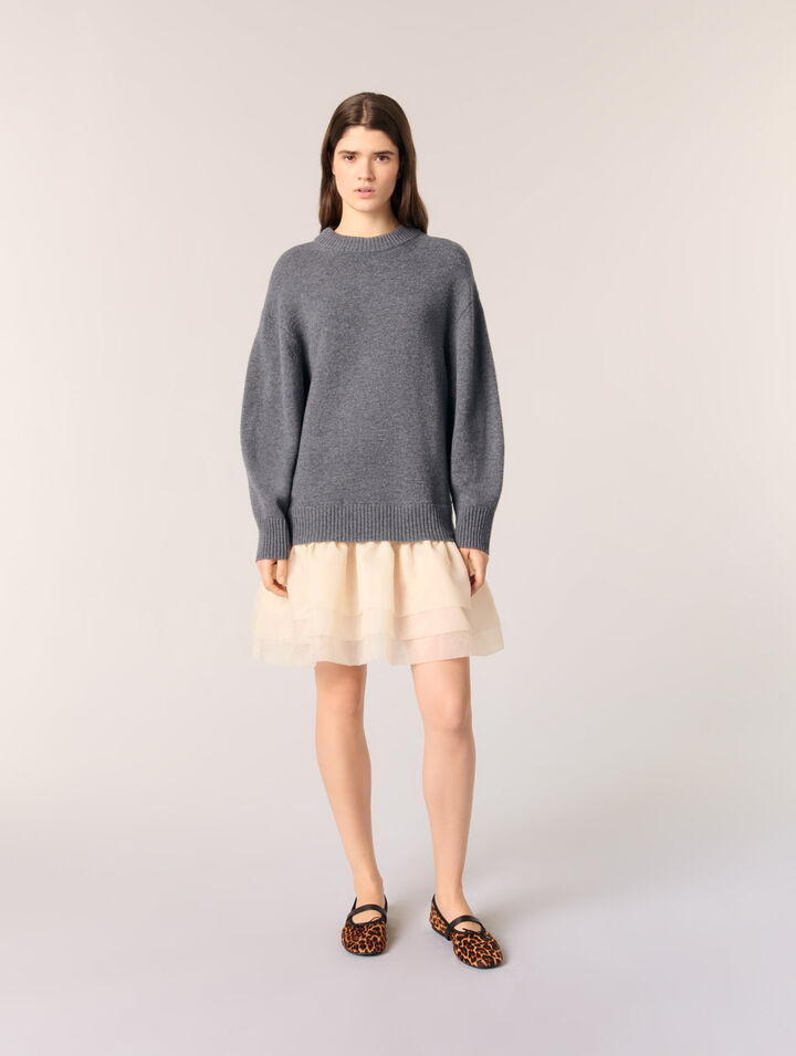 Abito bimateriale in lana e organza